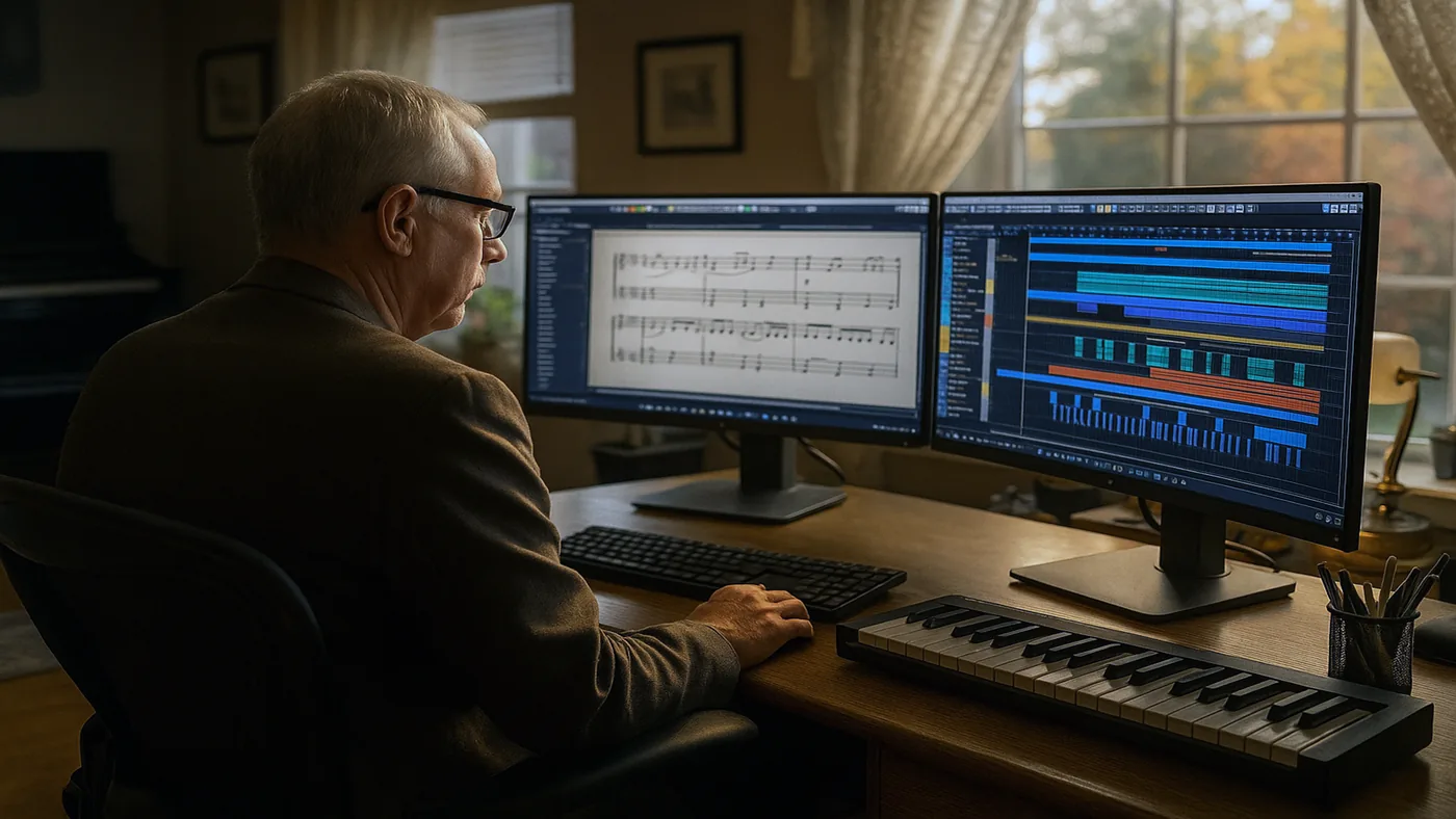 Thomas Lehmann working in his music studio